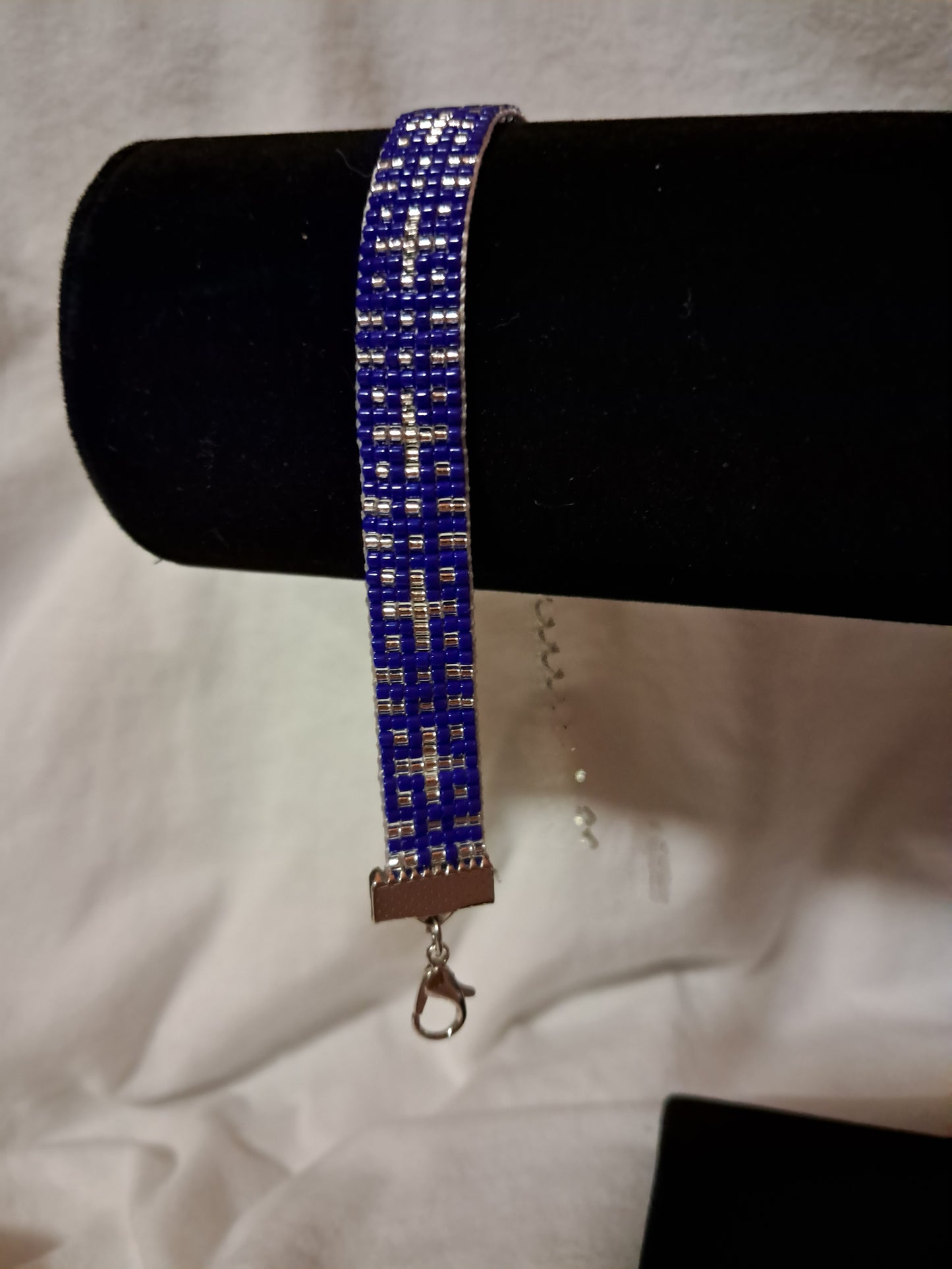 The Faithful Night Sky, Woven, Miyuki Glass Seed Beads, Cobalt Blue, Silver, Adjustable