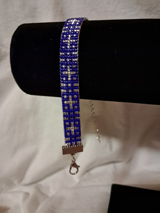 The Faithful Night Sky, Woven, Miyuki Glass Seed Beads, Cobalt Blue, Silver, Adjustable