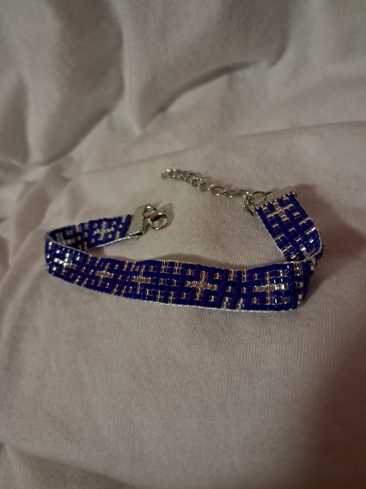 The Faithful Night Sky, Woven, Miyuki Glass Seed Beads, Cobalt Blue, Silver, Adjustable