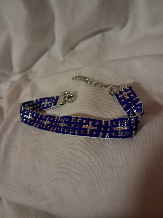 The Faithful Night Sky, Woven, Miyuki Glass Seed Beads, Cobalt Blue, Silver, Adjustable