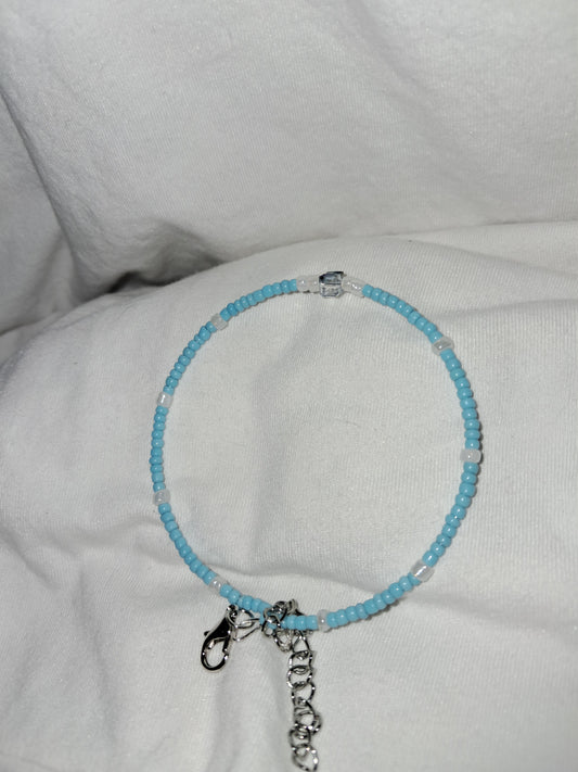 Whispers of Blue Bracelet, Stainless Steel Memory Wire, Adjustable