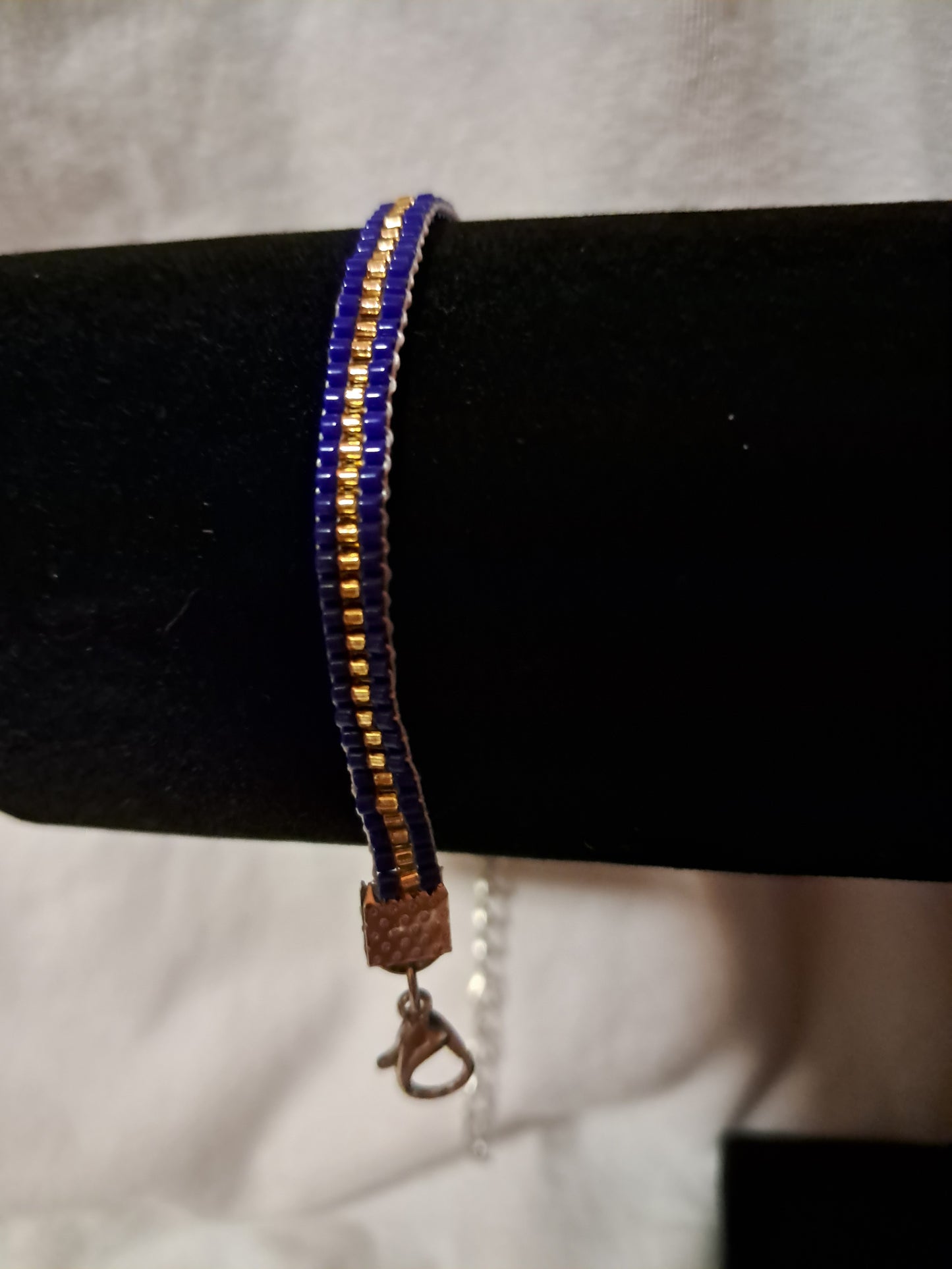 Regal Oasis Bracelet, Cobalt Blue, Gold, Miyuki Delica Glass Seed Beads, Woven, Adjustable