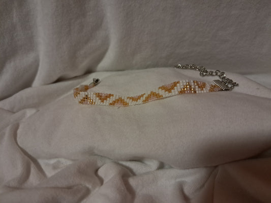 Royal Sparkle Zigzag Bracelet, Woven, Miyuki Glass Seed Beads, Adjustable, Pink, White, Gold