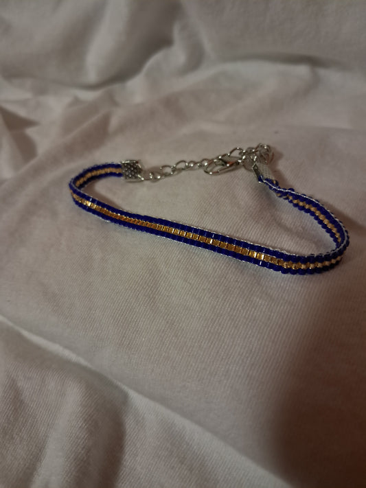 Regal Oasis Bracelet, Cobalt Blue, Gold, Miyuki Delica Glass Seed Beads, Woven, Adjustable